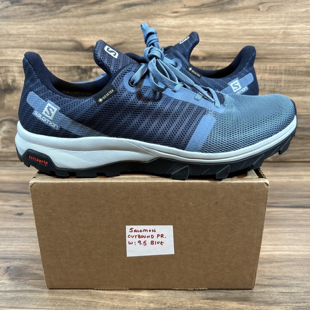 Salomon OUTbound Prism GTX Womens Sz 9.5 Blue Hiking Shoes EUC